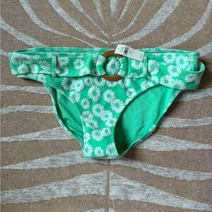 NWT Aerie Bikini Bottom in Mint with Daisies and Wooden Detail